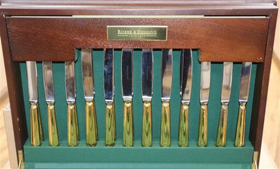 A modern canteen of German silver gilt cutlery for ten by Robbe & Berking, import marks for Birmingham, 1993/4 etc.